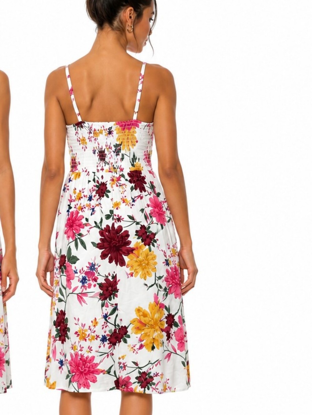 NEW Old Navy Floral Cami Midi Dress White Pink Yellow Smocked Stretch Back - Picture 4 of 6